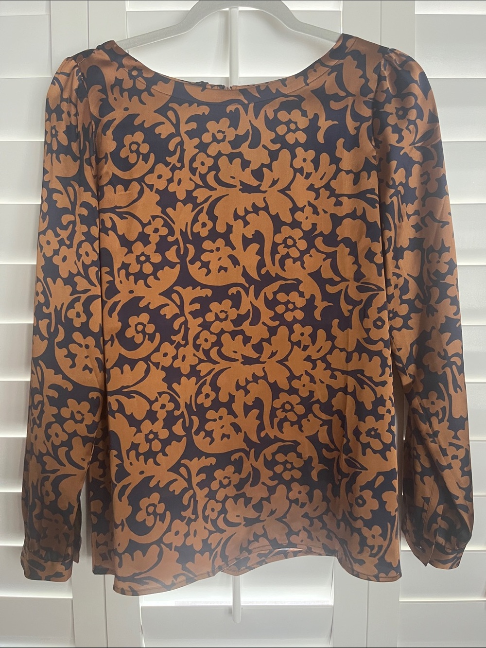 Loft Women's Navy and Cooper Print  Long-Sleeve Blouse S